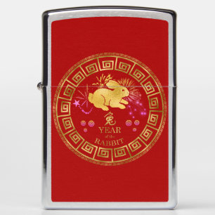 Chinese Zodiac Rabbit Red/Gold ID542 Zippo Lighter