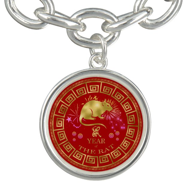 Chinese Zodiac Rat Red/Gold ID542 Bracelet (Design)