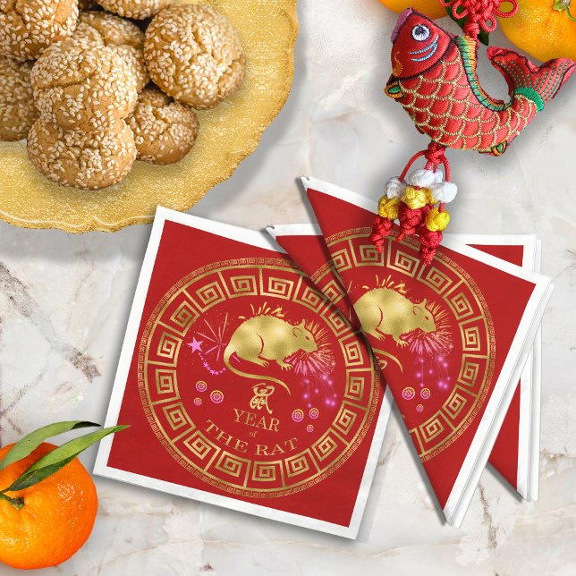 Chinese Zodiac Rat Red/Gold ID542 Napkins (Creator Uploaded)