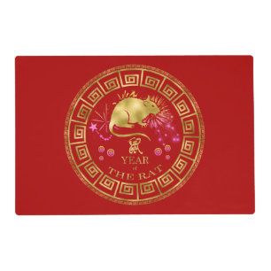 Chinese Zodiac Rat Red/Gold ID542 Placemat