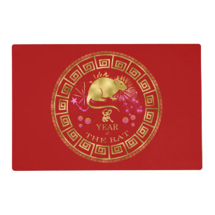 Chinese Zodiac Rat Red/Gold ID542 Placemat