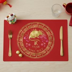 Chinese Zodiac Rat Red/Gold ID542 Placemat