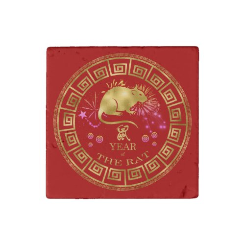 Chinese Zodiac Rat RedGold ID542 Stone Magnet