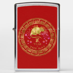 Chinese Zodiac Rat Red/Gold ID542 Zippo Lighter