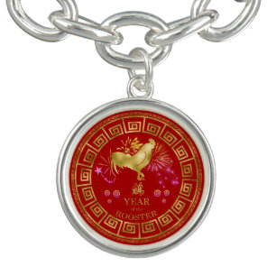 Chinese Zodiac Rooster Red/Gold ID542 Bracelet