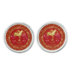 Chinese Zodiac Rooster Red/Gold ID542 Cufflinks