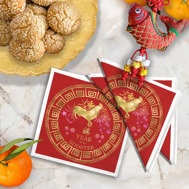 Chinese Zodiac Rooster Red/Gold ID542 Napkins (Creator Uploaded)