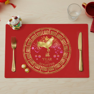 Chinese Zodiac Rooster Red/Gold ID542 Placemat