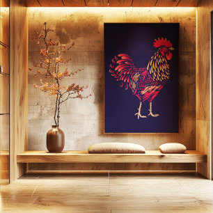 Chinese Zodiac Rooster Wall Art Print Japandi
