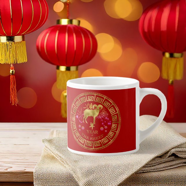 Chinese Zodiac Sheep Red/Gold ID542 Espresso Cup (Creator Uploaded)