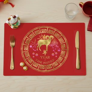 Chinese Zodiac Sheep Red/Gold ID542 Placemat