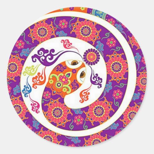 Chinese Zodiac Snake Colorful Series Classic Round Sticker