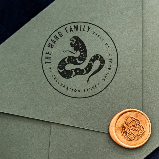 Chinese Zodiac Snake | Family Name Return Address Rubber Stamp (Stamp Mock-up)