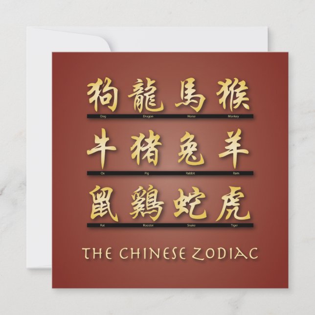 Chinese Zodiac Symbols Invitation (Front)