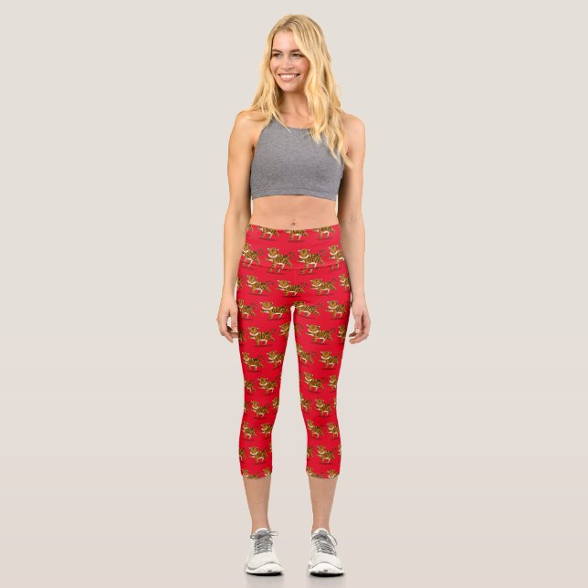 Chinese Zodiac Tiger Cute Astrology Sign Capri Leggings (Front)