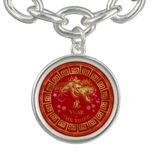 Chinese Zodiac Tiger Red/Gold ID542 Bracelet