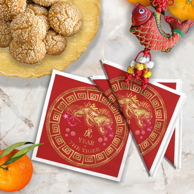 Chinese Zodiac Tiger Red/Gold ID542 Napkins (Creator Uploaded)