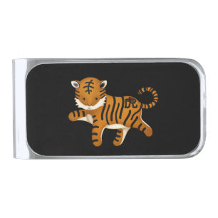 Chinese Zodiac Toger Cute Astrology Sign Black Silver Finish Money Clip