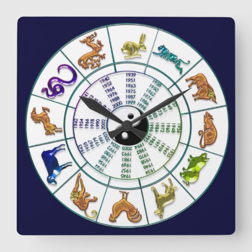 Chinese Zodiac Wheel Chinese New Year Square Wall Clock