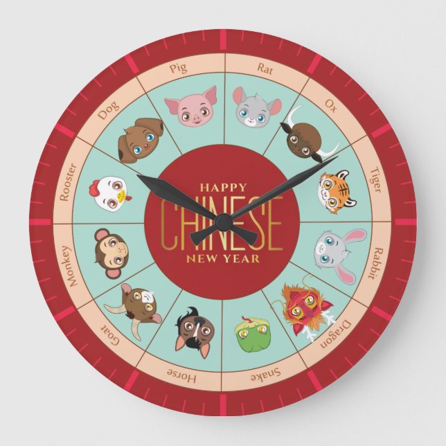 Chinese zodiac with cute characters Wall Clock (Front)
