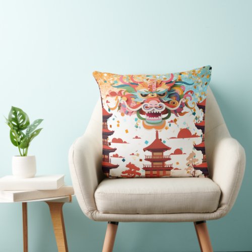 Chinese Zodiac Year of the Dragon Typography Chic Throw Pillow
