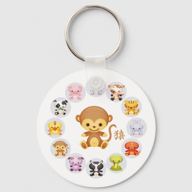 Chinese Zodiac Year of the Monkey Round Keychain (Front)