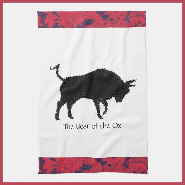 Chinese Zodiac Year of the Ox Black and Red Kitchen Towel (Creator Uploaded)