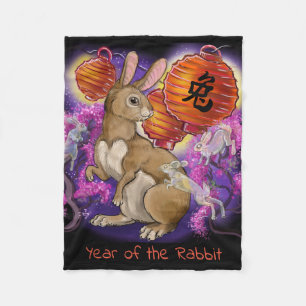 Chinese Zodiac Year of the Rabbit Fleece Blanket