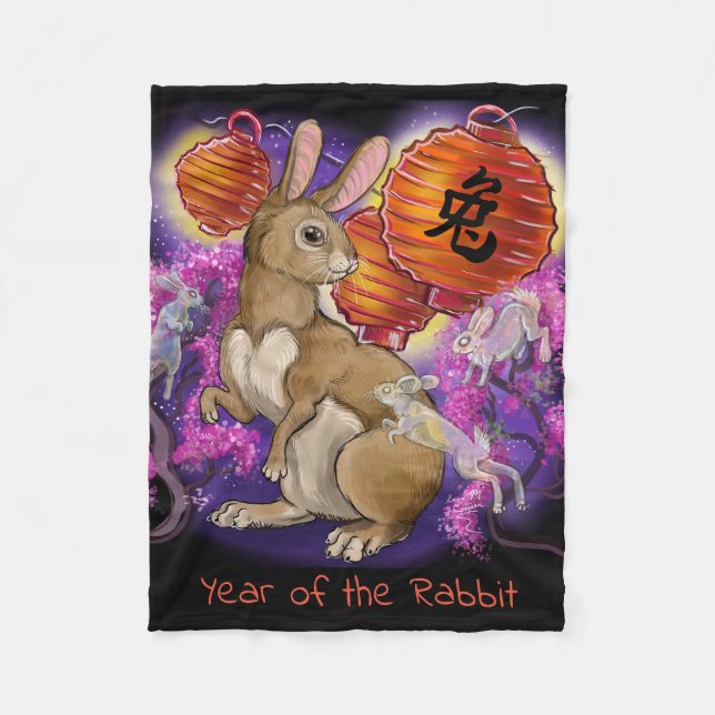 Chinese Zodiac Year of the Rabbit Fleece Blanket (Front)