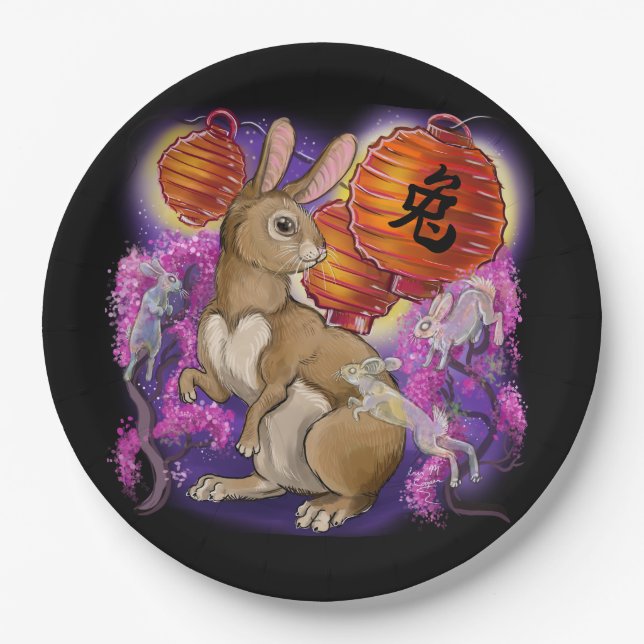 Chinese zodiac year of the rabbit  paper plates (Front)