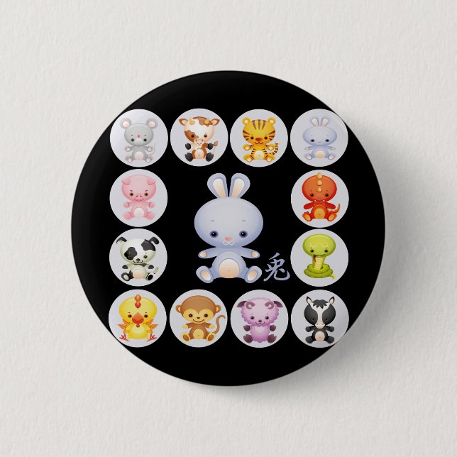 Chinese Zodiac Year of the Rabbit Pinback Button (Front)