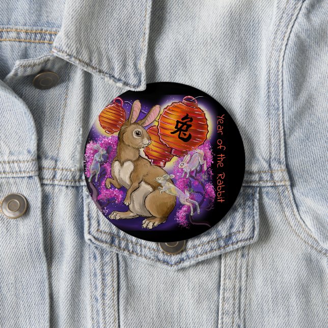 Chinese Zodiac Year of the Rabbit Pinback Button (In Situ)