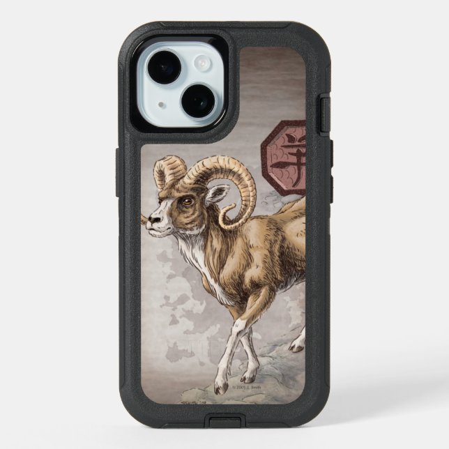 Chinese Zodiac Year of the Ram Art iPhone 15 Case (Back)