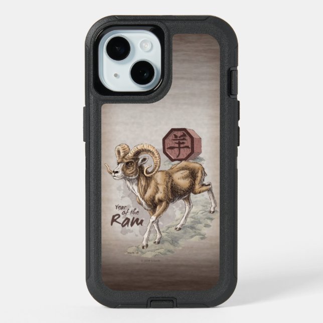 Chinese Zodiac Year of the Ram Art  iPhone 15 Case (Back)
