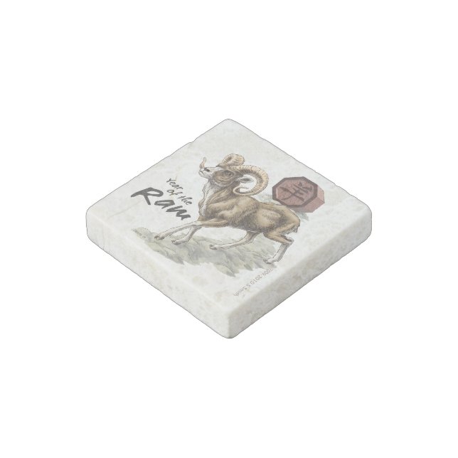 Chinese Zodiac Year of the Ram Sheep Art Stone Magnet (Angled)