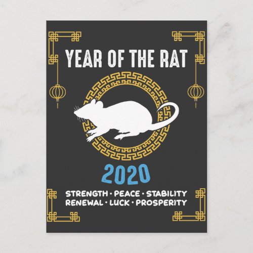 Chinese Zodiac Year of The Rat 2020 Inspirational Postcard