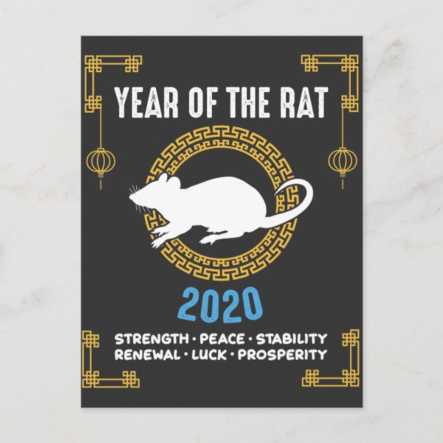 Chinese Zodiac Year of The Rat 2020 Inspirational Postcard (Front)