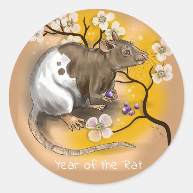 Chinese Zodiac Year of the Rat Classic Round Sticker (Front)