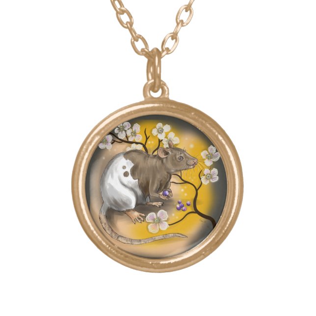 Chinese Zodiac Year of the Rat Gold Plated Necklace (Front)