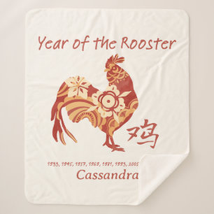 Chinese Zodiac Year Of The Rooster Animal Sign  Sherpa Blanket