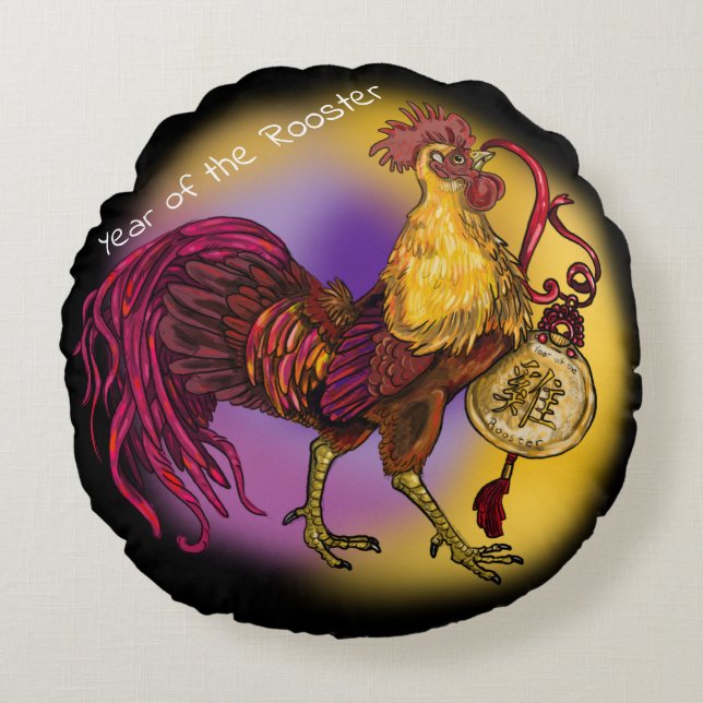 chinese zodiac Year of the Rooster Round Pillow (Front)