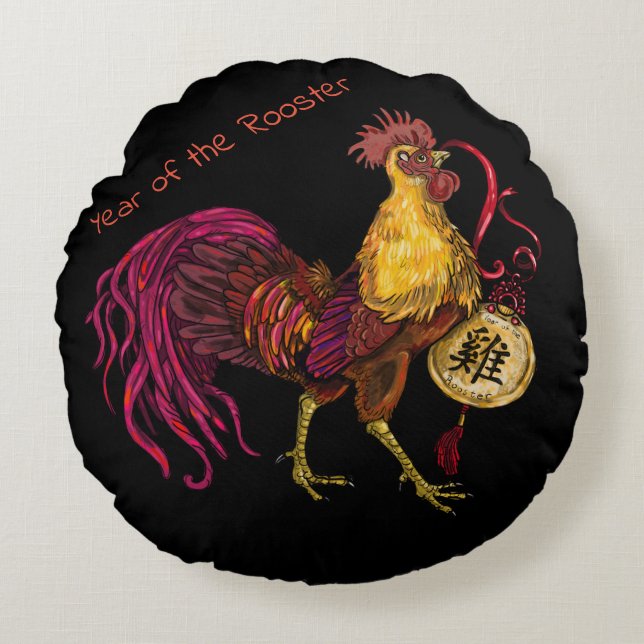 chinese zodiac Year of the Rooster Round Pillow (Front)
