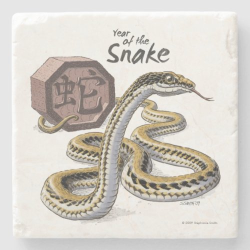 Chinese Zodiac Year of the Snake Animal Art Stone Coaster