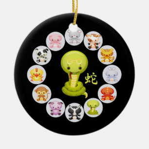 Chinese Zodiac Year of the Snake Ceramic Ornament