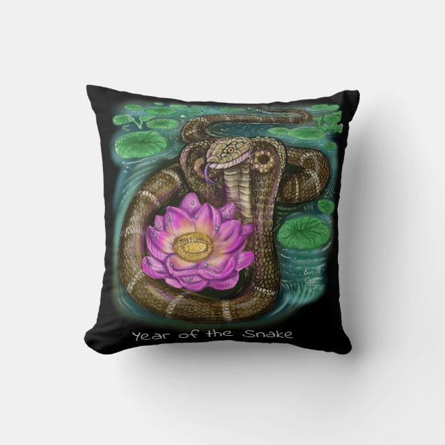 Chinese Zodiac Year of the Snake Throw Pillow (Front)