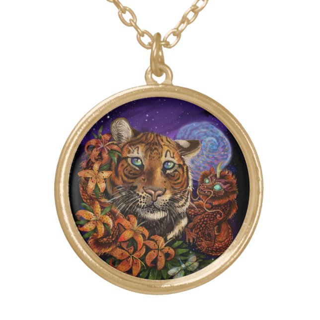 Chinese zodiac year of the Tiger Gold Plated Necklace (Front)