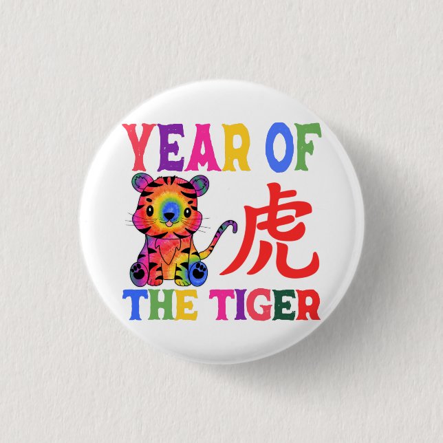 Chinese Zodiac - Year of the Tiger in Rainbow Button (Front)