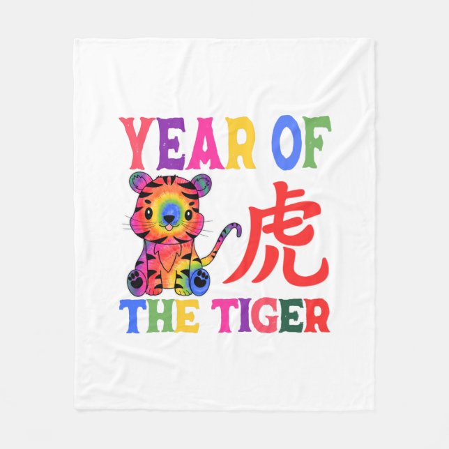 Chinese Zodiac - Year of the Tiger in Rainbow Fleece Blanket (Front)