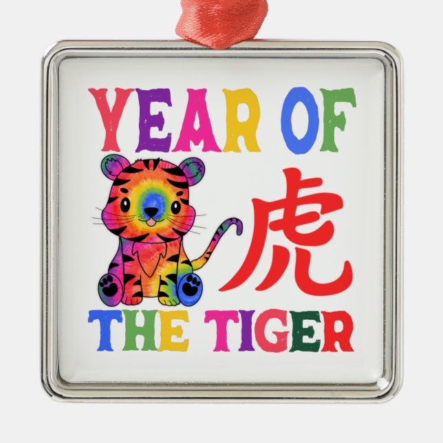 Chinese Zodiac - Year of the Tiger in Rainbow Metal Ornament (Front)