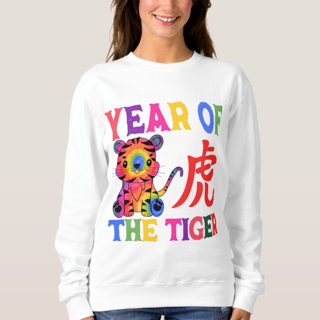 Chinese Zodiac - Year of the Tiger in Rainbow Sweatshirt (Front)